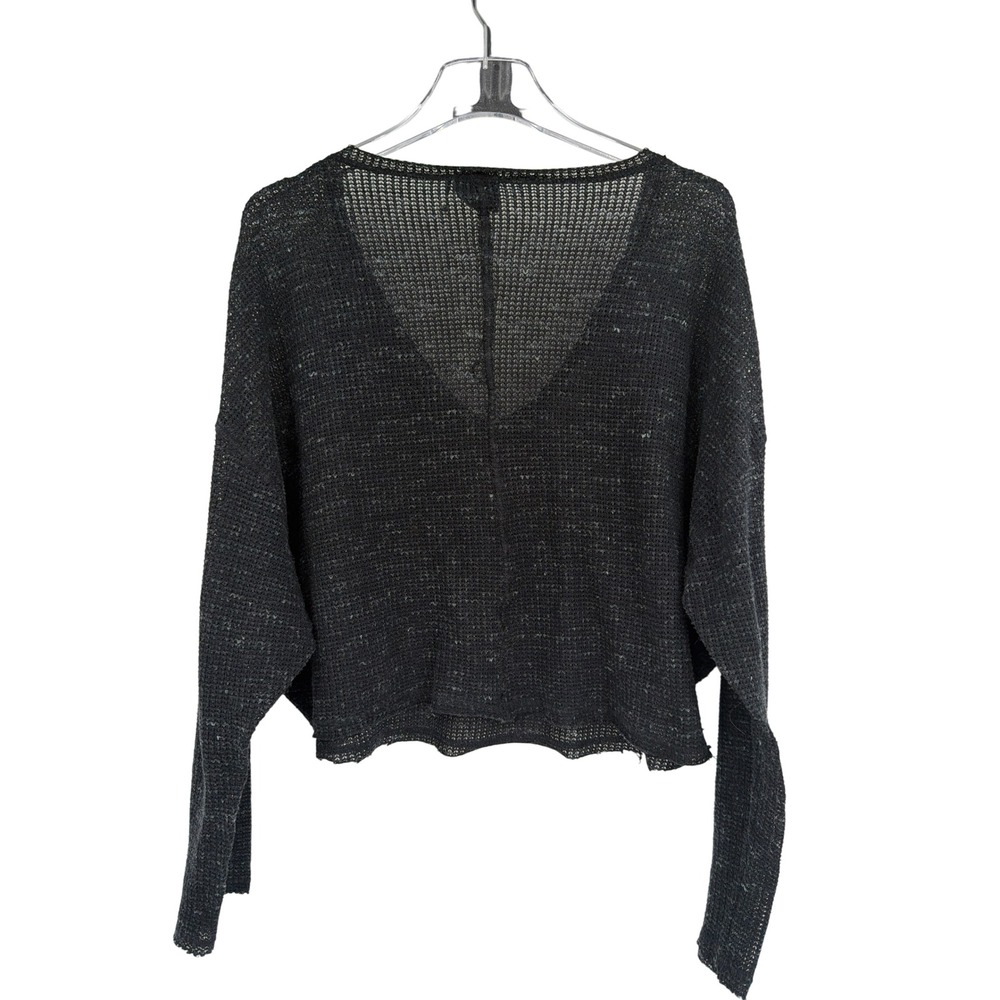 Out From Under Urban Outfitters Charcoal Grey Open Knit V-Neck Cropped Sweater M - Picture 5 of 5